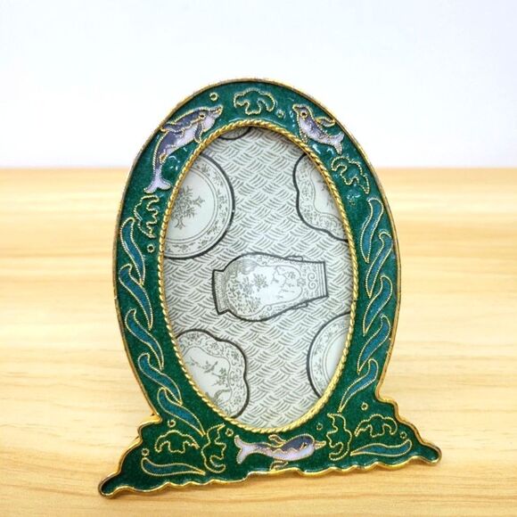 Vintage Cloisonne Dolphin Tabletop Picture Frame - Picture 1 of 10